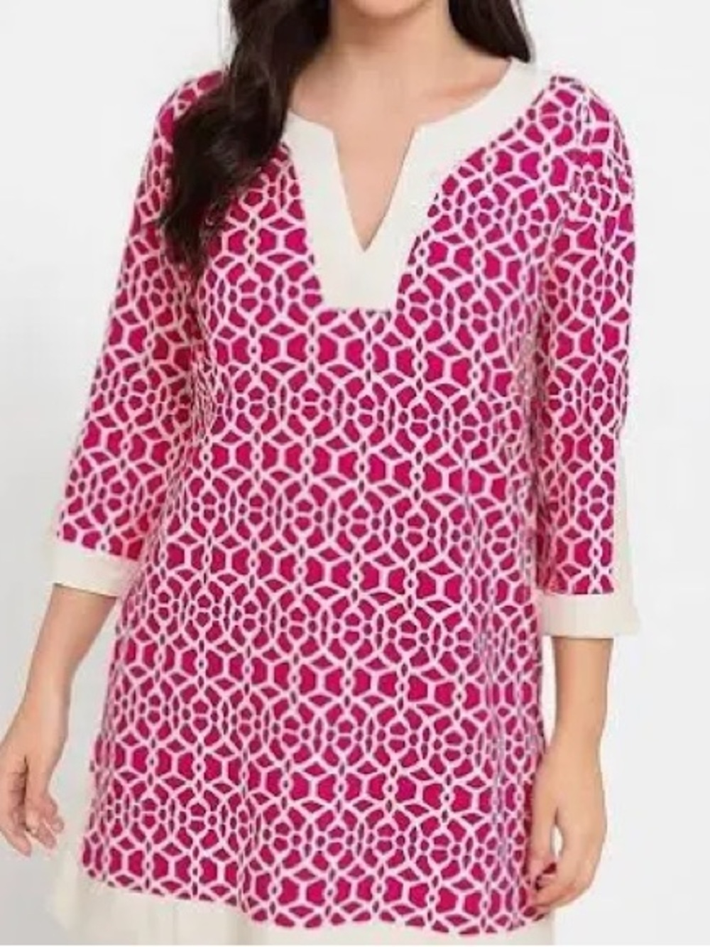 Jude Connally Pink White Geometric Tunic Dress Size Small Preowned